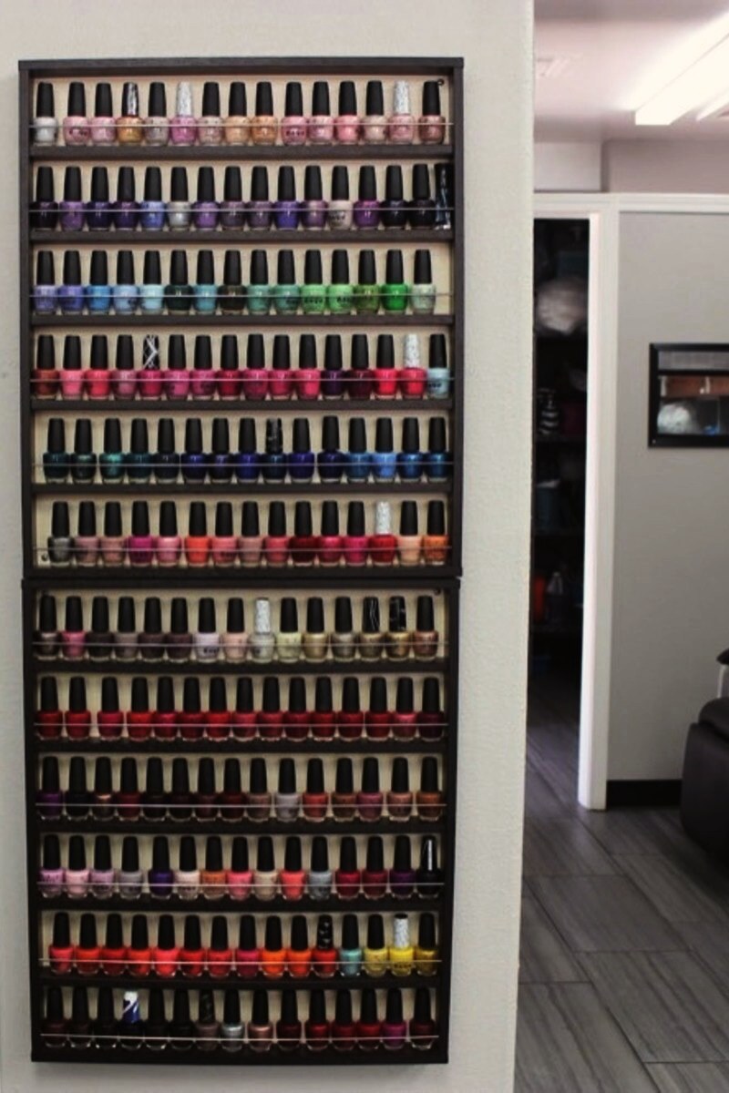 The nail color wall at Kristin's Hair Design